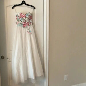 Social Code Strapless Embroidered Gown White